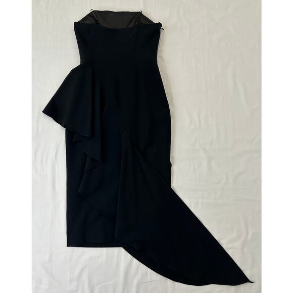 Milly women's Black Strapless Corset Midi Dress with Asymmetrical Draped Ruffle - Picture 4 of 5